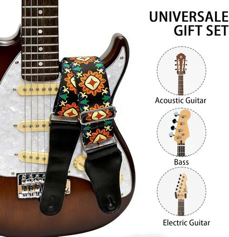 MUSO Guitar Strap with Secure Lock, Adjustable Guitar Strap with Quick Release Lock Strap Lock & Strap Button Quick Detach Mechanism for Electric, Acoustic, Bass Guitars (Sun Flower with Lock) in Kuwait