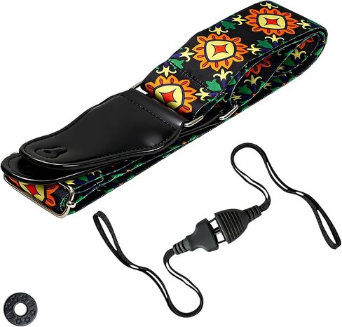 MUSO Guitar Strap with Secure Lock, Adjustable Guitar Strap with Quick Release Lock Strap Lock & Strap Button Quick Detach Mechanism for Electric, Acoustic, Bass Guitars (Sun Flower with Lock) in Kuwait