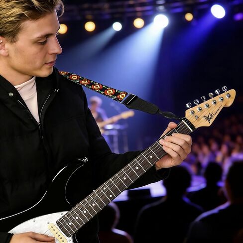 MUSO Guitar Strap with Secure Lock, Adjustable Guitar Strap with Quick Release Lock Strap Lock & Strap Button Quick Detach Mechanism for Electric, Acoustic, Bass Guitars (Sun Flower with Lock) in Kuwait