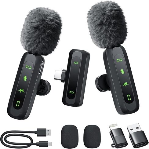 Pink Wireless Lavalier Microphone for iPhone/Android, 60ft Transmission, Record While Charging, Ultra-Long Battery Life, Noise Reduction, Plug & Play, for Vlog TikTok YouTube (Pink) in Kuwait