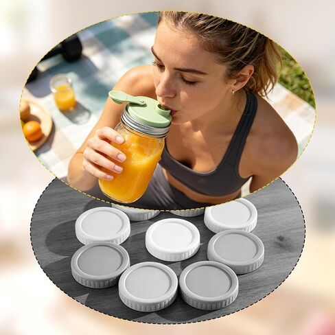 2pcs Mason Jar Drinking Lids, Stainless Steel Wide Mouth Mason Jar Cap Top Silicone Lid Cover with 2 Silicone Straw Heat-Resistant Accessories Supplies for Drinks Juice Coffee(Pink, Green) in Kuwait