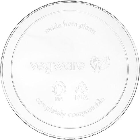 Vegware VDC-120H أغطية حاويات لذيذة مستديرة شفافة قابلة للتحلل، علبة مكونة من 500 قطعة، بلاستيك نباتي متجدد من PLA، يناسب حاويات (8-32 أونصة)، قابلة لإعادة الاستخدام، أغطية تخزين الطعام المعدة للوجبات in Kuwait