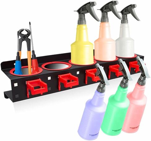 PONDON Spray Bottle Storage Rack, Wall Mounted Aerosol Bottle Organizer with 5 Hooks, 5 Holes for 10 Spray Bottles, Steel and Plastic, for Garage and Car Beauty Shop in Kuwait