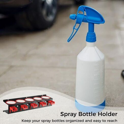 PONDON Spray Bottle Storage Rack, Wall Mounted Aerosol Bottle Organizer with 5 Hooks, 5 Holes for 10 Spray Bottles, Steel and Plastic, for Garage and Car Beauty Shop in Kuwait