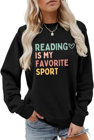 سويت شيرت رياضي مفضل من Reading Is My Favorite، سويت شيرت لطيف لمحبي الكتب، بلوفر برسومات القراءة، قميص بأكمام طويلة in Kuwait