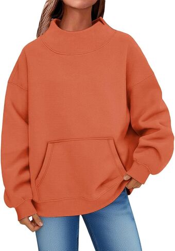Mock Neck Sweatshirt for Women - Oversized Soft Lightweight With Pocket | Soft Interior, Lightweight Warmth, Mock Neck, Side Slit, Front Pocket, for Fall Winter in Kuwait