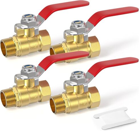4PCS Heavy Duty Brass Mini Ball Valve, Shut Off Switch, 1/2" NPT Male x Female Pipe Fitting, for Fuel/Airl/Water/Gas/Oil in Kuwait