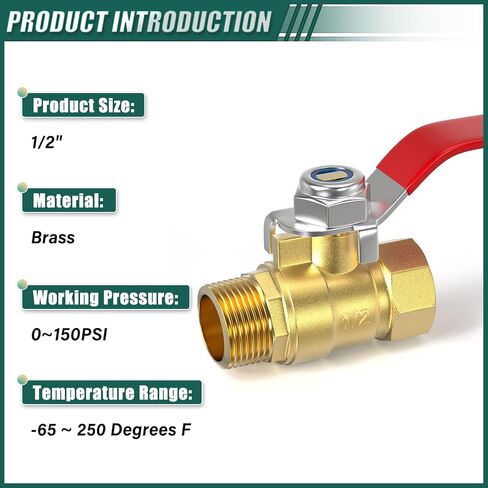 4PCS Heavy Duty Brass Mini Ball Valve, Shut Off Switch, 1/2" NPT Male x Female Pipe Fitting, for Fuel/Airl/Water/Gas/Oil in Kuwait