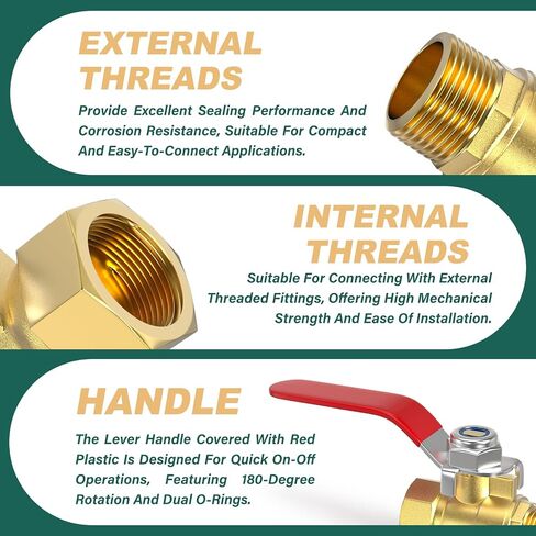 4PCS Heavy Duty Brass Mini Ball Valve, Shut Off Switch, 1/2" NPT Male x Female Pipe Fitting, for Fuel/Airl/Water/Gas/Oil in Kuwait