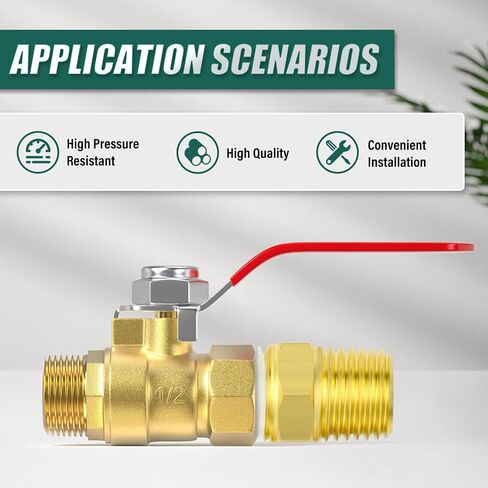 4PCS Heavy Duty Brass Mini Ball Valve, Shut Off Switch, 1/2" NPT Male x Female Pipe Fitting, for Fuel/Airl/Water/Gas/Oil in Kuwait