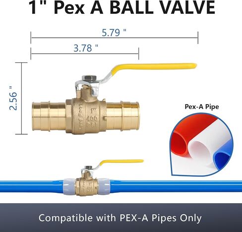 WiseWater 1 "PEX A Ball Valve 2 Pack مع 4 حلقات توسيع | مقبض أصفر، صمام كروي نحاسي كامل المنفذ لمياه الشرب، ASTM F1960 in Kuwait