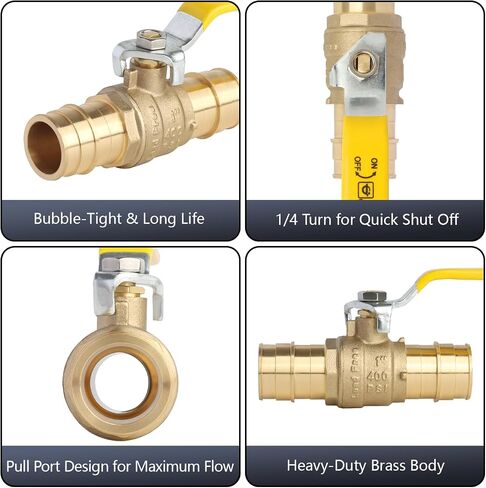 WiseWater 1 "PEX A Ball Valve 2 Pack مع 4 حلقات توسيع | مقبض أصفر، صمام كروي نحاسي كامل المنفذ لمياه الشرب، ASTM F1960 in Kuwait