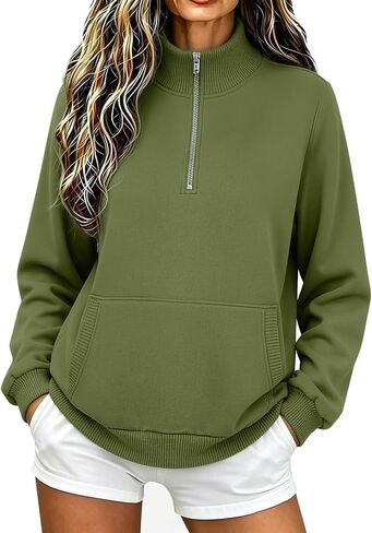 Womens Mock Neck Sweatshirt 1/4 Half Zip Pullover 2026 Casual Sweatshirts | Oversized Sweatshirt For Women Comfort Mock Neck 2026 Fall Fashion Outfits in Kuwait