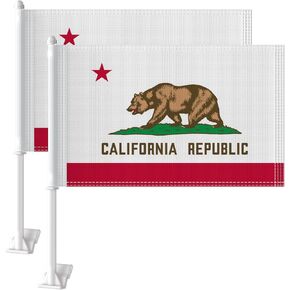 Heavy Duty 2 Pack California State Car Flags 11" x 17", Double Sided Small CA State Flag for Car Window, Tear-Resistant 2-Layer Warp-Knitted Polyester with Thickened Pole & Secure Window Clip for Car Truck SUV in Kuwait