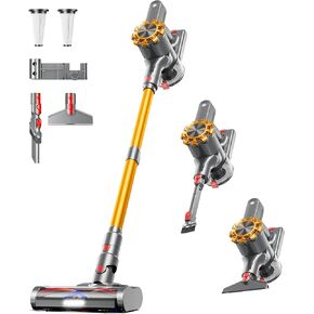 CHEBIO Cordless Vacuum Cleaner, 550W/45Kpa Vacuum Cleaners for Home with LED Display, Anti-Tangle&Wall Mount, 65Mins Wireless Vacuum, 8 in 1 Lightweight Stick Vacuum for Hard Floor/Carpet/Hair (Gold) in Saudi Arabia