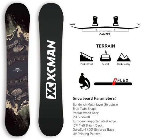 XCMAN Freeride Snowboard Beginner All Mountain، أفضل لوح تزلج هجين لجميع التضاريس، ثنائي الاتجاه، لجميع المستويات ‌Chthonic Mirage in Kuwait