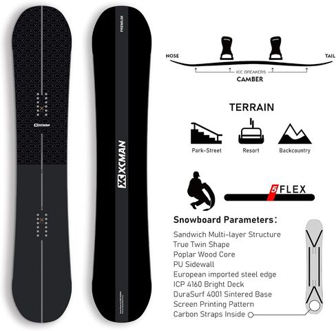 XCMAN Freeride Snowboard Beginner All Mountain، أفضل لوح تزلج هجين لجميع التضاريس، ثنائي الاتجاه، لجميع المستويات ‌الشق الكمي in Kuwait