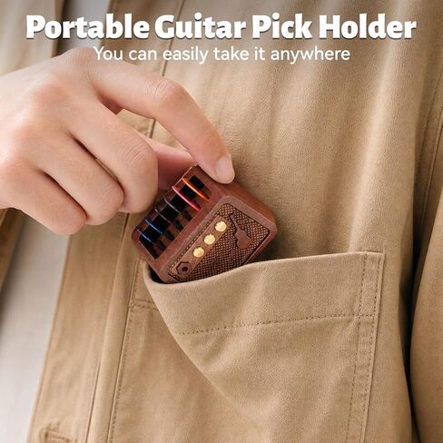 Amp Styled Guitar Pick Holder, Natural Solid Sapele Wood Guitar Pick Case, Vintage Picks Storage and Display Organizer, Guitar Accessories Gift for Guitarists & Music Lovers in Kuwait