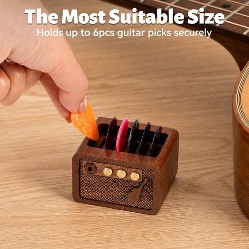 Amp Styled Guitar Pick Holder, Natural Solid Sapele Wood Guitar Pick Case, Vintage Picks Storage and Display Organizer, Guitar Accessories Gift for Guitarists & Music Lovers in Kuwait
