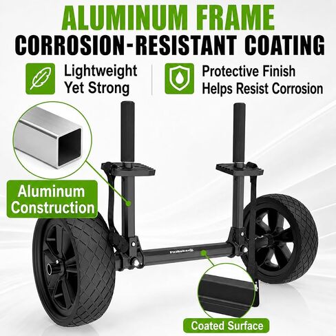 Kayak Cart with 8" Kayak Wheels, 300 LBS Load Capacity Lightweight Aluminium Kayak Trailer with Adjustable Width, Rubber Pads and Rubber Sleeves, for Kayak and Fishing Kayak Transport in Kuwait