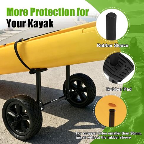 Kayak Cart with 8" Kayak Wheels, 300 LBS Load Capacity Lightweight Aluminium Kayak Trailer with Adjustable Width, Rubber Pads and Rubber Sleeves, for Kayak and Fishing Kayak Transport in Kuwait