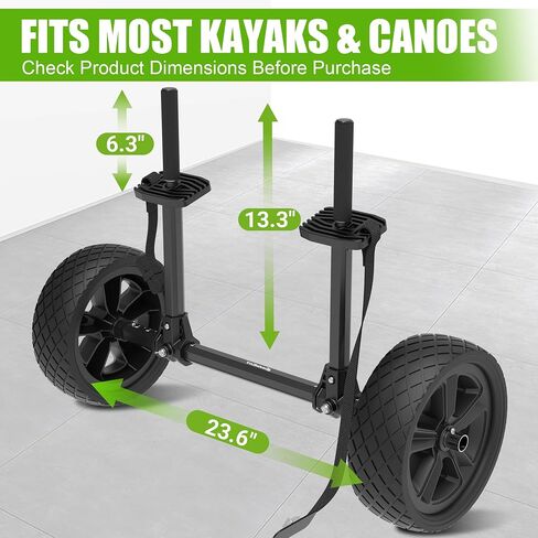Kayak Cart with 8" Kayak Wheels, 300 LBS Load Capacity Lightweight Aluminium Kayak Trailer with Adjustable Width, Rubber Pads and Rubber Sleeves, for Kayak and Fishing Kayak Transport in Kuwait