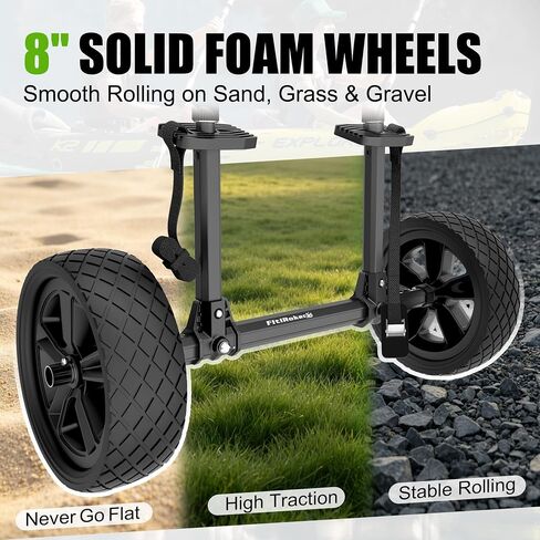 Kayak Cart with 8" Kayak Wheels, 300 LBS Load Capacity Lightweight Aluminium Kayak Trailer with Adjustable Width, Rubber Pads and Rubber Sleeves, for Kayak and Fishing Kayak Transport in Kuwait