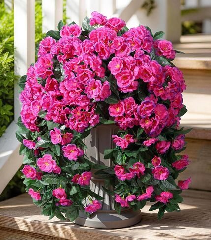 Ivydale Fake Geraniums Artificial Flowers for Outdoors Spring Plants Decor, 2 PCS Red Faux Hanging Flowers Outdoor Realistic Silk Geraniums Vines UV Resistant for Outside Planters Porch Patio Garden in Saudi Arabia