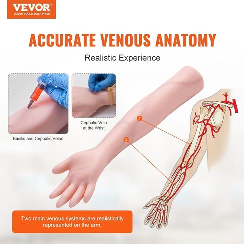 VEVOR 12 PCS Phlebotomy Practice Kit, IV Venipuncture Intravenous Training, High Simulation IV Practice Arm Kit with Carrying Bag, Practice and Perfect IV Skills, for Students Nurses and Professionals in Kuwait