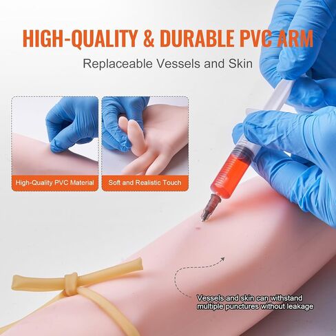 VEVOR 12 PCS Phlebotomy Practice Kit, IV Venipuncture Intravenous Training, High Simulation IV Practice Arm Kit with Carrying Bag, Practice and Perfect IV Skills, for Students Nurses and Professionals in Kuwait
