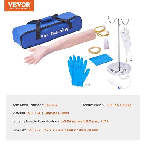 VEVOR 12 PCS Phlebotomy Practice Kit, IV Venipuncture Intravenous Training, High Simulation IV Practice Arm Kit with Carrying Bag, Practice and Perfect IV Skills, for Students Nurses and Professionals in Kuwait