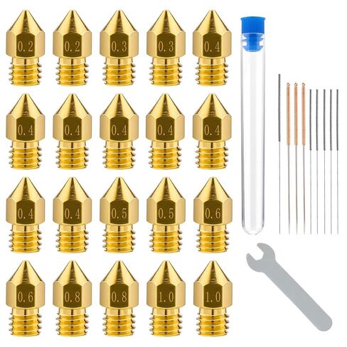 31pcs 3D Printer Nozzles, MK8 Nozzle Kit 0.2mm 0.3mm 0.4mm 0.5mm 0.6mm 0.8mm 1.0mm 3D Printer Brass Hotend Nozzles with Wrench Cleaning Tool Kit for Ender 3 Pro/V2 Extruder Printer Accessories Kit in Kuwait