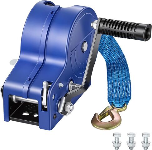 VEVOR Boat Winch, 3500 lbs Hand Winch, Heavy Duty Manual Rope Crank with 20ft Gray-Black Polyester Strap, Portable Two-Way Ratchet, Anti-Slip Handle Gear for Boat Trailer ATV Towing in Saudi Arabia