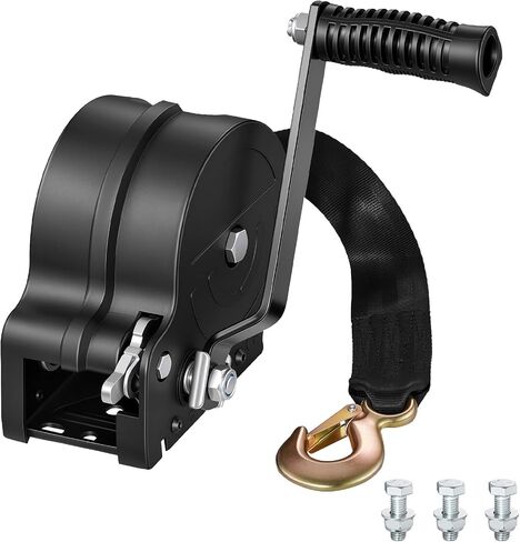 VEVOR Boat Winch, 3500 lbs Hand Winch, Heavy Duty Manual Rope Crank with 20ft Gray-Black Polyester Strap, Portable Two-Way Ratchet, Anti-Slip Handle Gear for Boat Trailer ATV Towing in Kuwait