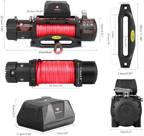 13000lb Winch and Mount Plate Bundle: Synthetic Rope, Wireless Remote, Raised Bolt Pattern Mounting Plate in Saudi Arabia