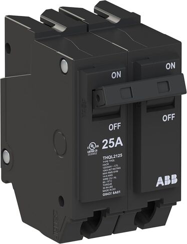 ABB Q-Line® THQL2125 Circuit Breaker • 25 Amp Double-Pole Breaker • 120/240 VAC • 10 kAIC Interrupt Rating • Thermal Magnetic Plug-On Breaker for Load Centers in Kuwait