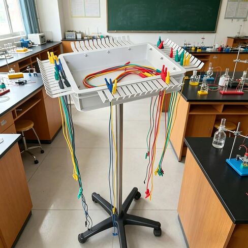 Cable Organizer Storage Cart for Jumper Wires, Movable Test Lead Stand with 5 Smooth Rolling Wheels, Efficient Cable Management Rack for School Labs in Kuwait