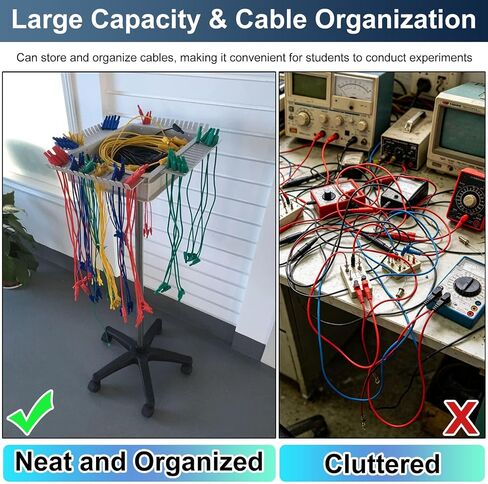 Cable Organizer Storage Cart for Jumper Wires, Movable Test Lead Stand with 5 Smooth Rolling Wheels, Efficient Cable Management Rack for School Labs in Kuwait