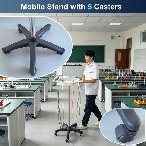 Cable Organizer Storage Cart for Jumper Wires, Movable Test Lead Stand with 5 Smooth Rolling Wheels, Efficient Cable Management Rack for School Labs in Kuwait