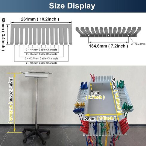 Cable Organizer Storage Cart for Jumper Wires, Movable Test Lead Stand with 5 Smooth Rolling Wheels, Efficient Cable Management Rack for School Labs in Kuwait
