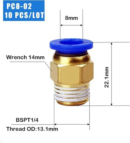 4-10Pcs PC Pneumatic Hose Quick Release Fitting Connectors Thread 1/8 1/4 3/8 1/2 Male Straight One-Touch Fittings(PC8-02 (10PCS)) in Saudi Arabia