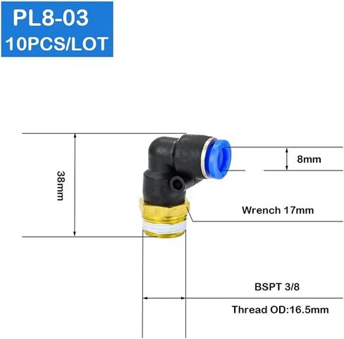 10Pcs Of PL8-03 8mm Push In One Touch Connector 3/8 Inch Thread Pneumatic Quick Fittings in Saudi Arabia
