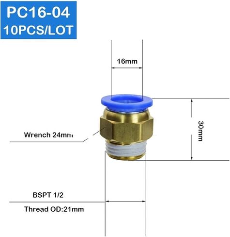 10 قطعة BSPT PC16-04 16 مللي متر إلى 1/2 بوصة موصلات هوائية تركيبات ذكر مستقيم بلمسة واحدة in Kuwait