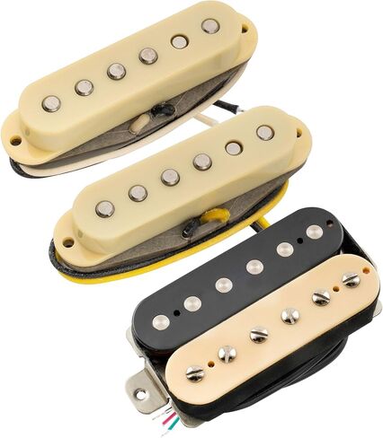 Musiclily Pro ST-TX Alnico 5 Staggered Single Coil Pickups and Uncovered Humbucker ST-HSS Neck Middle Bridge Pickups Set for Strat Style Electric Guitar, Black in Kuwait