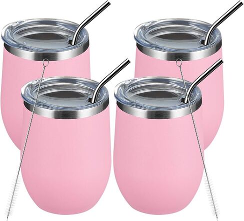 أكواب نبيذ MEWAY Stemless سعة 12 أونصة مع غطاء - كوب سفر من الفولاذ المقاوم للصدأ معزول بجدار مزدوج مع شفاطة، للنساء أقل من 10 دولارات (أبيض، 1) in Kuwait