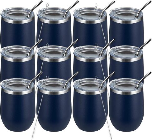 أكواب نبيذ MEWAY Stemless سعة 12 أونصة مع غطاء - كوب سفر من الفولاذ المقاوم للصدأ معزول بجدار مزدوج مع شفاطة، للنساء أقل من 10 دولارات (أبيض، 1) in Kuwait