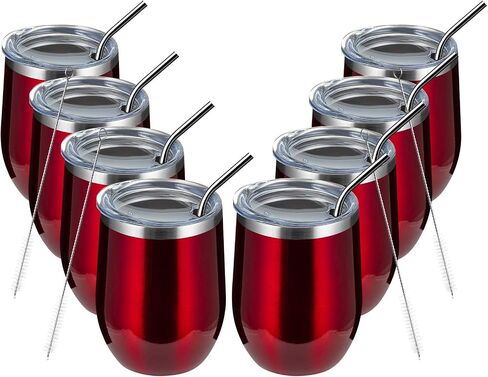 أكواب نبيذ MEWAY Stemless سعة 12 أونصة مع غطاء - كوب سفر من الفولاذ المقاوم للصدأ معزول بجدار مزدوج مع شفاطة، للنساء أقل من 10 دولارات (أبيض، 1) in Kuwait