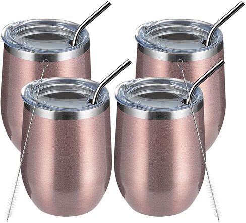 أكواب نبيذ MEWAY Stemless سعة 12 أونصة مع غطاء - كوب سفر من الفولاذ المقاوم للصدأ معزول بجدار مزدوج مع شفاطة، للنساء أقل من 10 دولارات (أبيض، 1) in Kuwait