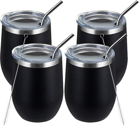 أكواب نبيذ MEWAY Stemless سعة 12 أونصة مع غطاء - كوب سفر من الفولاذ المقاوم للصدأ معزول بجدار مزدوج مع شفاطة، للنساء أقل من 10 دولارات (أبيض، 1) in Kuwait