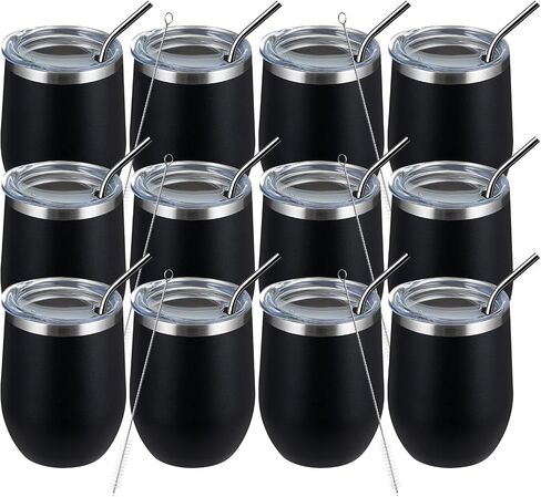 أكواب نبيذ MEWAY Stemless سعة 12 أونصة مع غطاء - كوب سفر من الفولاذ المقاوم للصدأ معزول بجدار مزدوج مع شفاطة، للنساء أقل من 10 دولارات (أبيض، 1) in Kuwait